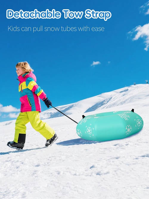 Durable snow tube with tow strap